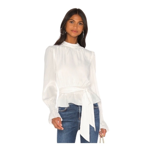 NEW Tularosa Rein Blouse Long Sleeve Smocked Tie Waist in Ivory XS - Picture 1 of 9